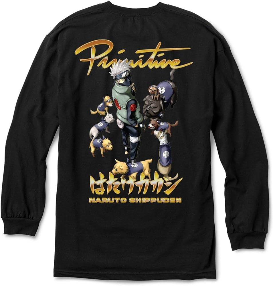 Primitive X Naruto Kakashi Dogs Squad Long Sleeve Shirt Black