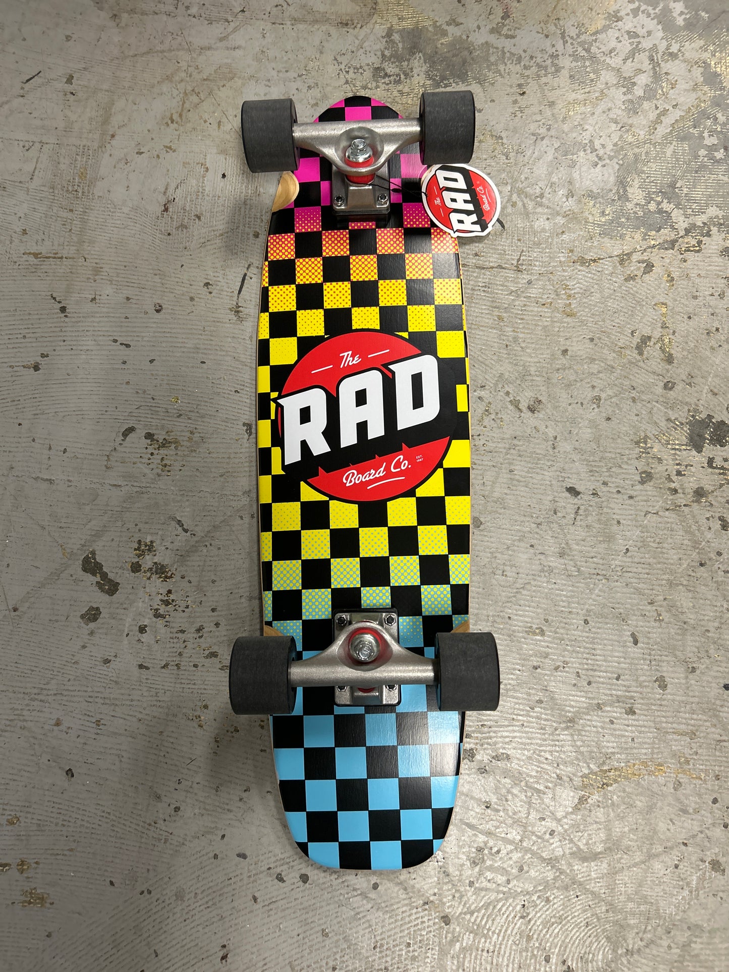 RAD Retro Roller Checker Neon Fade Complete Skateboard Cruiser 7.9” x 28”