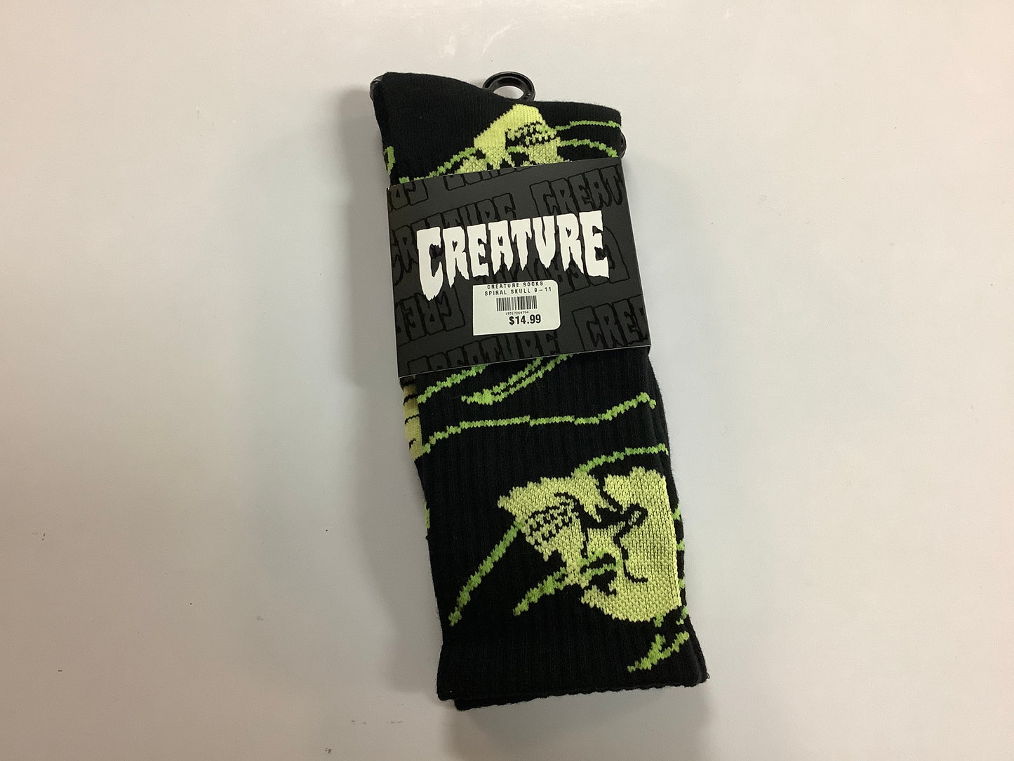 Creature Socks Spiral Skull Crew Black 9-11 Pair