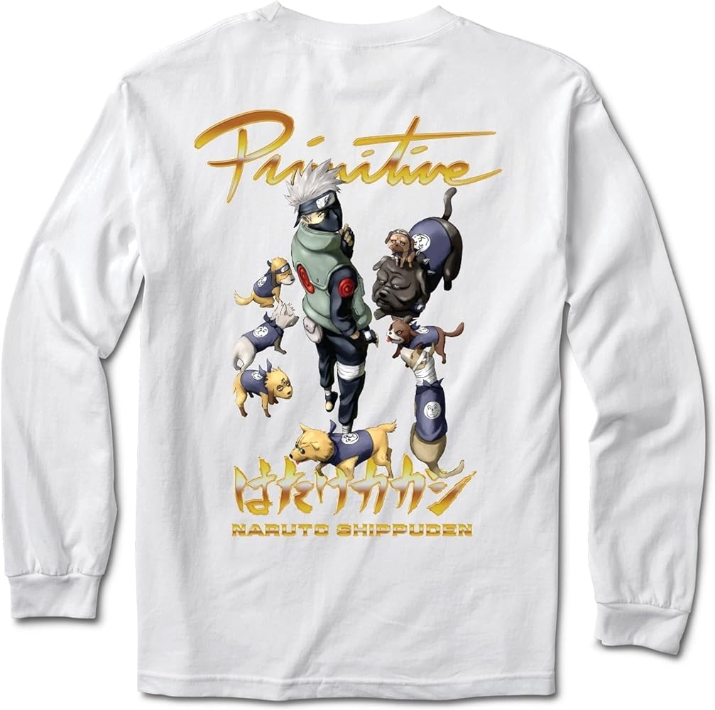 Primitive X Naruto Kakashi Dogs Squad Long Sleeve White Shirt