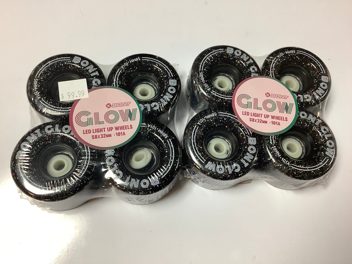 Bont Roller Skate Wheels GLOW INDOOR & JAM LED LIGHT UP WHEELS 101A - 58mm Obsidian Black set of 8