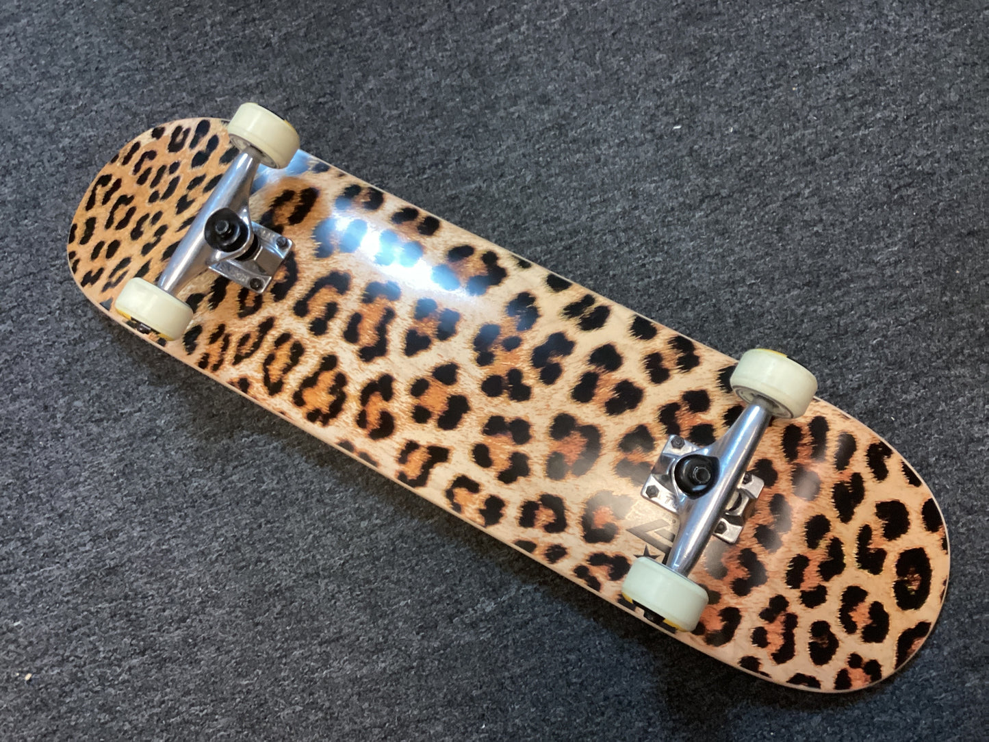 Mini Logo Complete 8.25” Leopard w Tensor Trucks Hazard Wheels Andale Pro Bearings