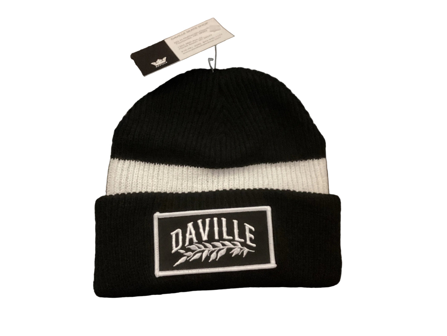 Daville beanie Leaf Logo black white ribbed
