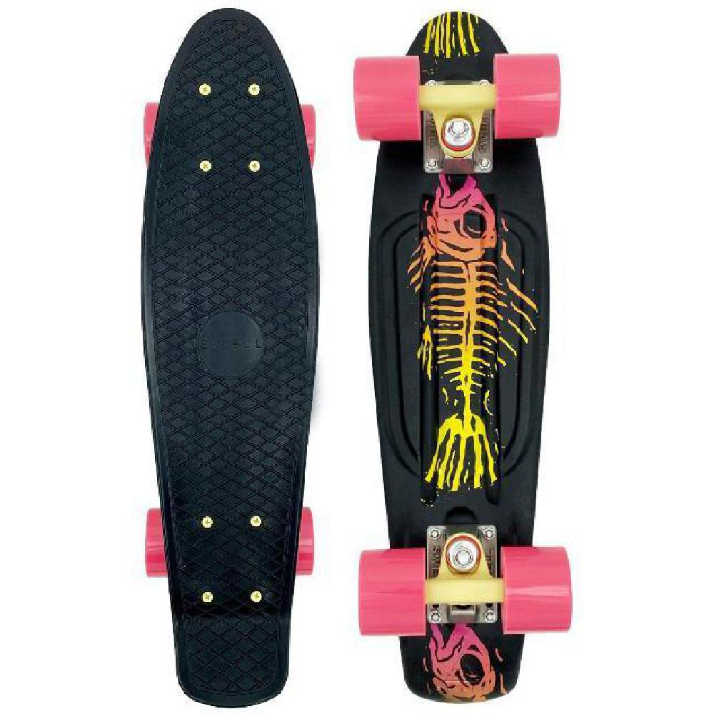 Swell Fishbone Black Yellow Pink Mini Skateboard Cruiser Complete Skateboard - 22"