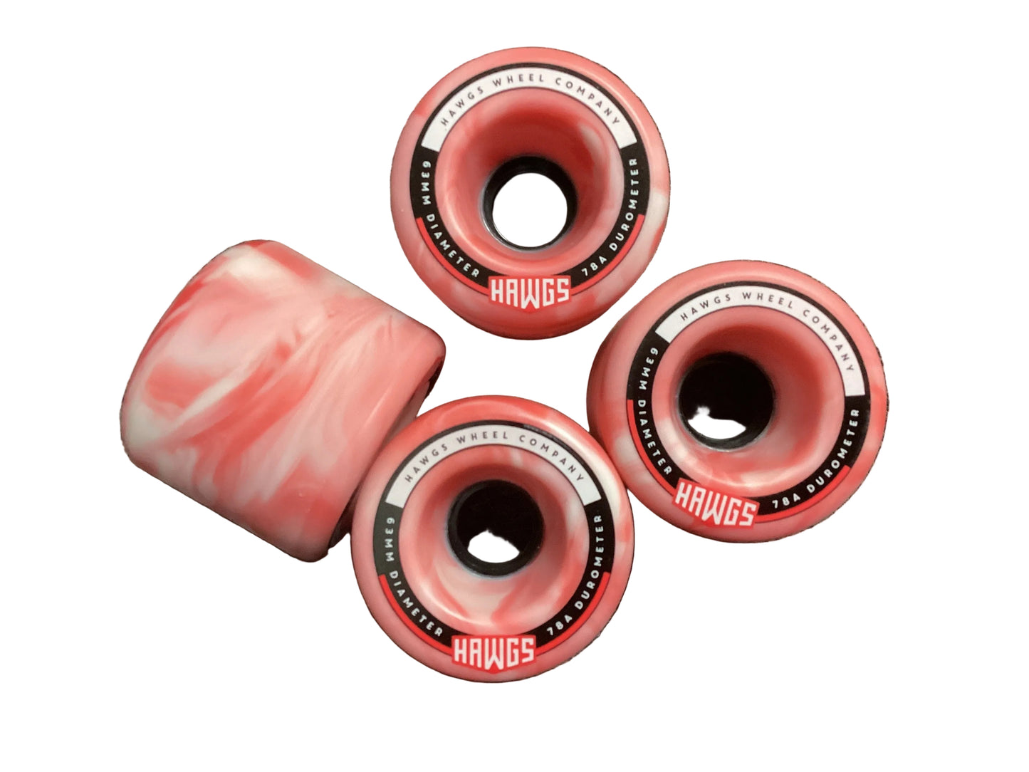 Hawg longboard skateboard 63mm wheels Fattie 78A pink white