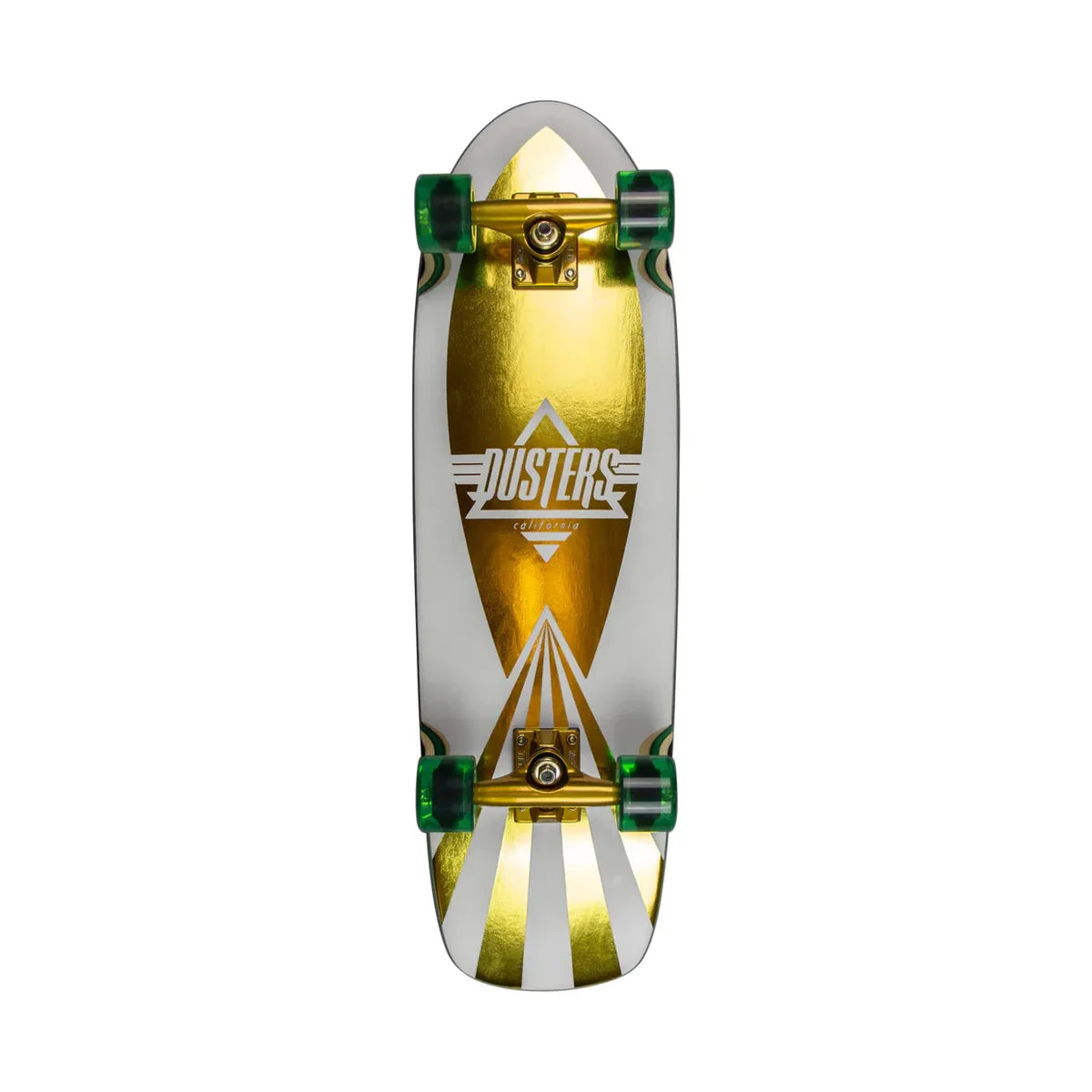 Dusters California Complete Skateboard Cruiser Cazh 8.75" x 29.5" Gold Foil and UV Reactive Ink