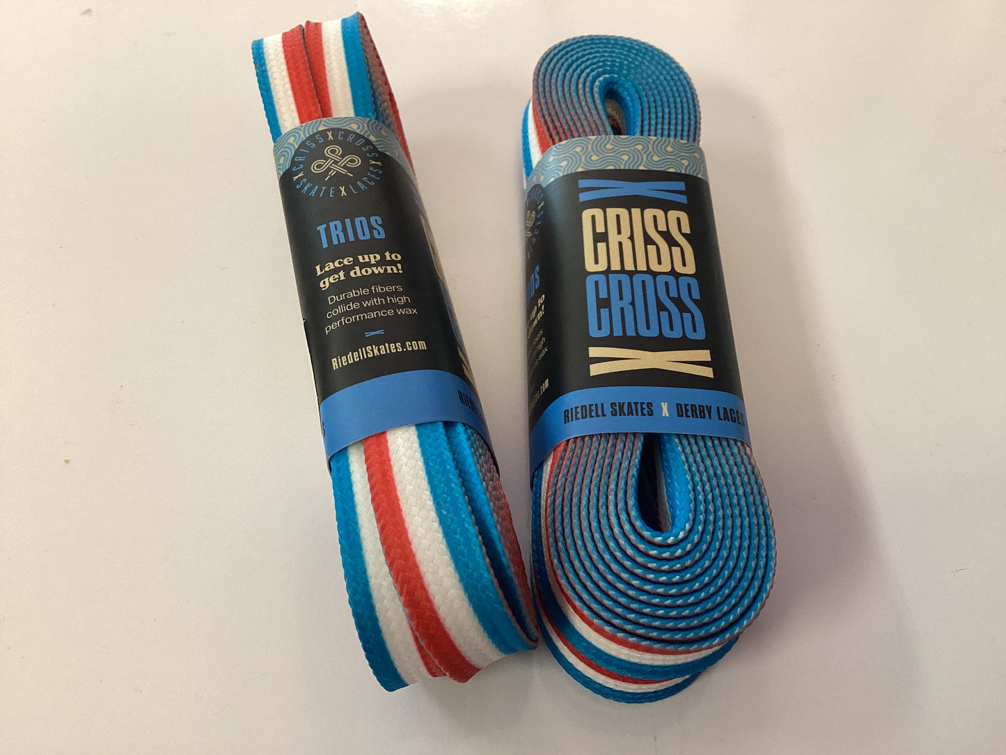 Riedell Criss Cross Laces 90” TRIOS RED WHITE BLUE Riedell Skates X Derby Laces