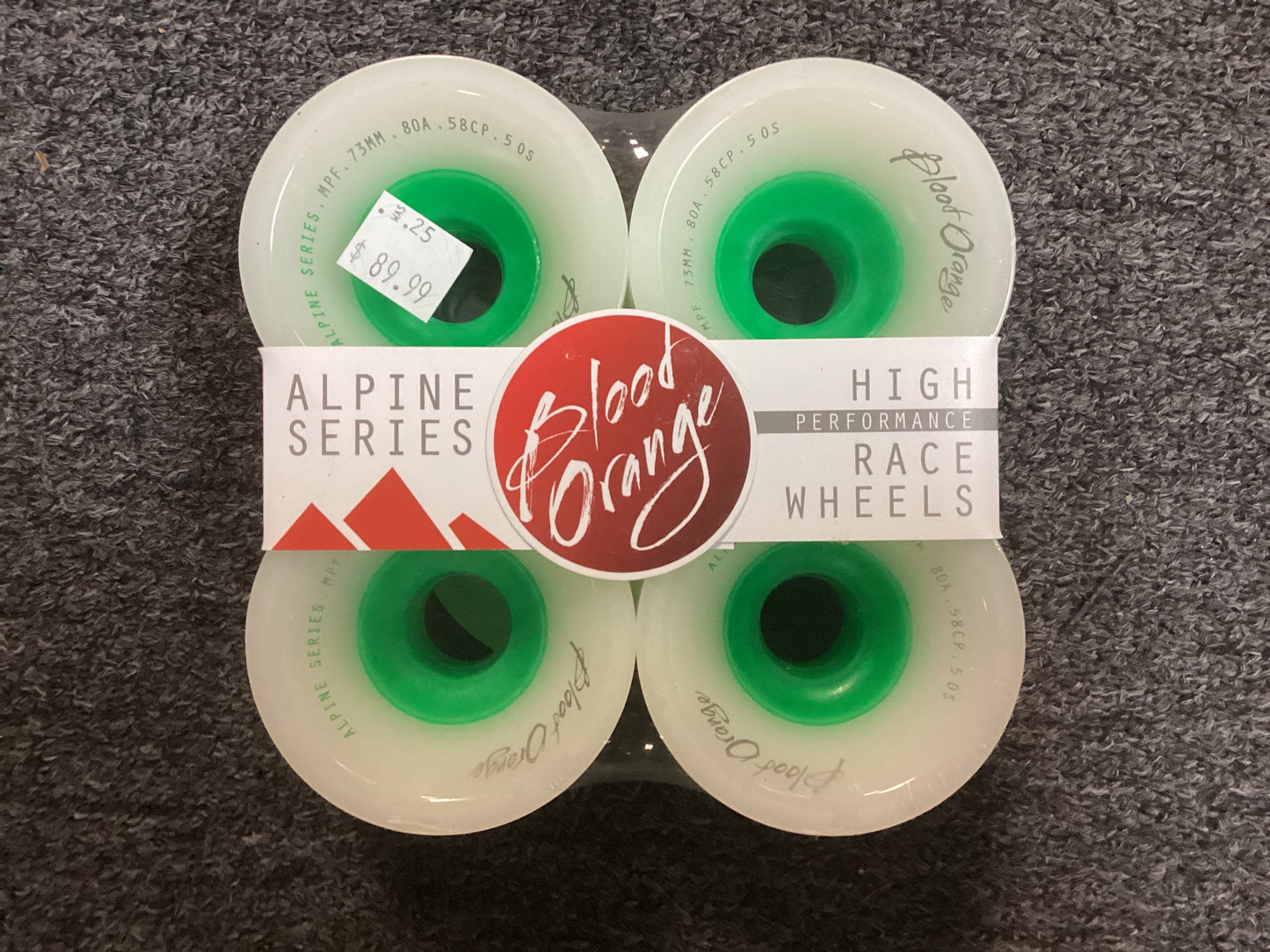 Blood Orange Wheels 73mm 80A Alpine Series white green