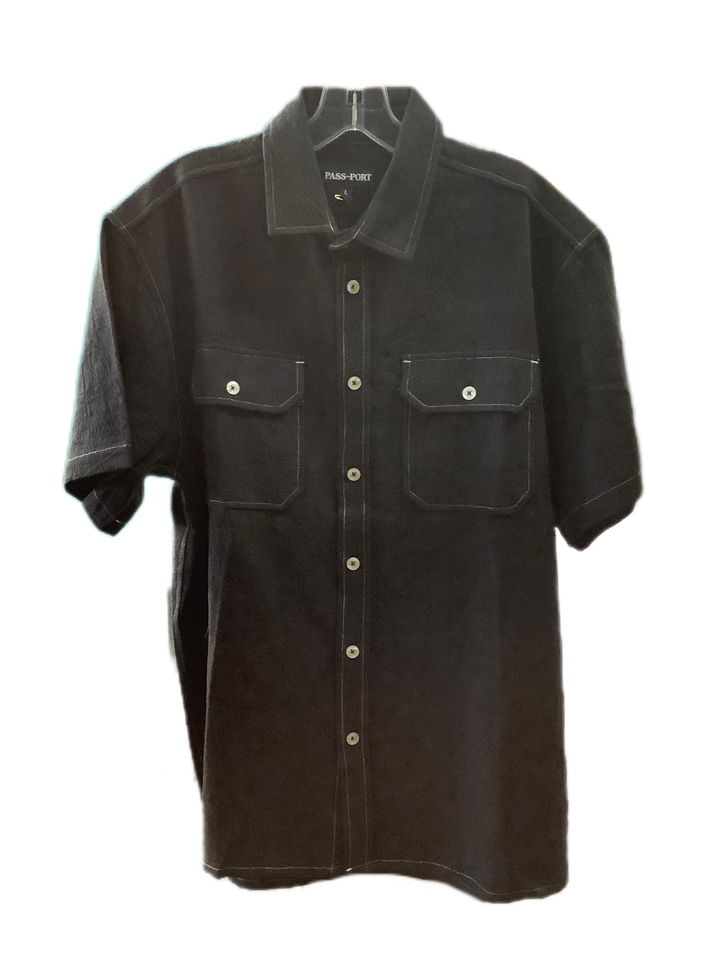 Pass~Port Button-Up Black Shirt L