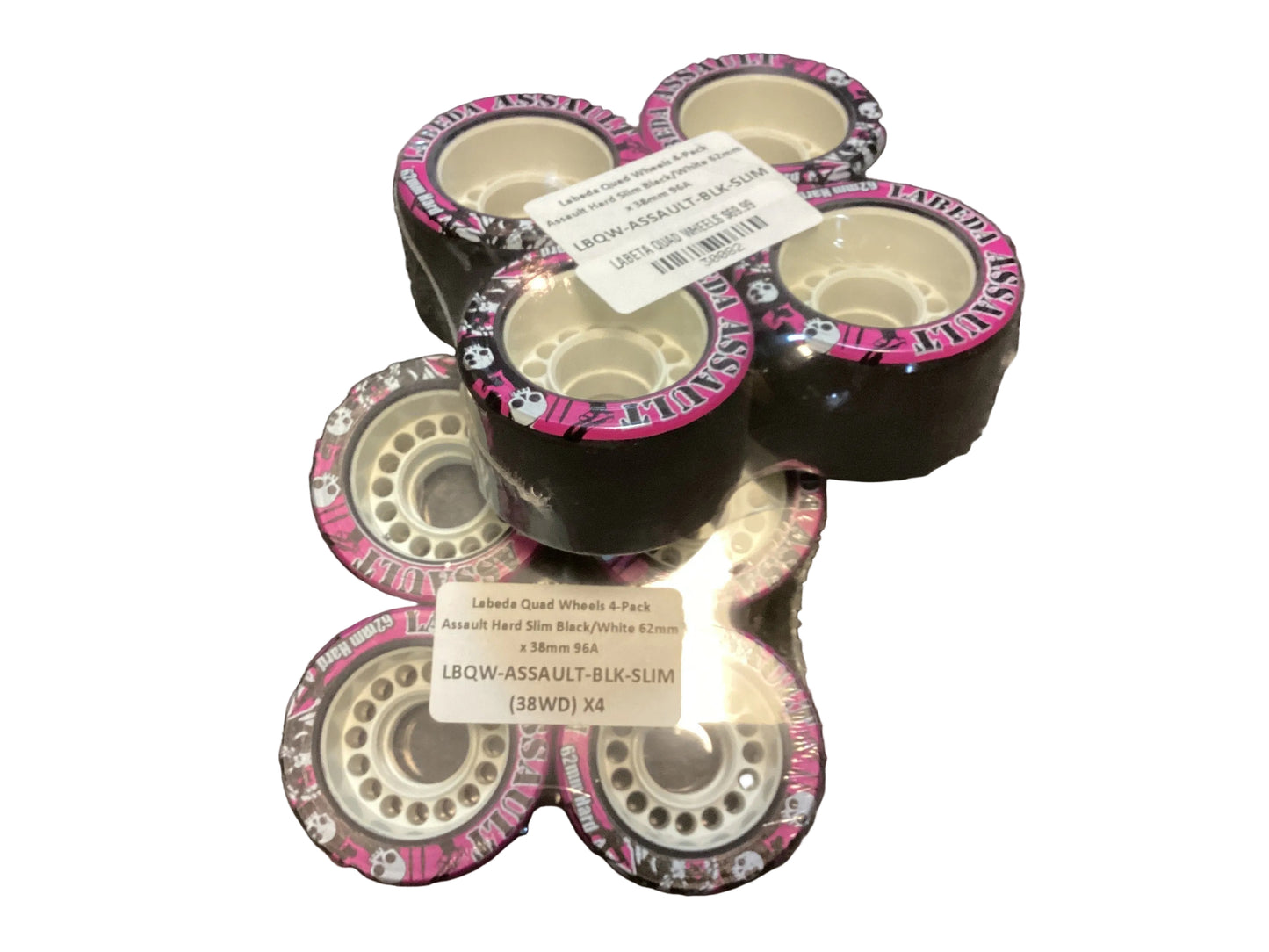 Labeta Quad wheels for roller skates set of 8 Assault Hard Slim Black/White 62mm x 38mm 96A
