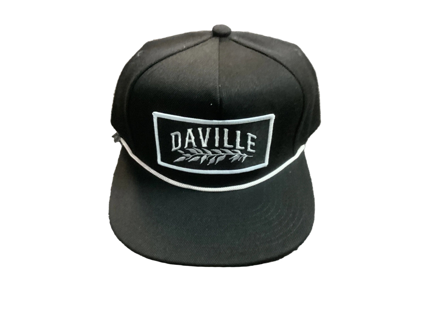 Daville hat SnapBack flat brim leaf logo black w white rope