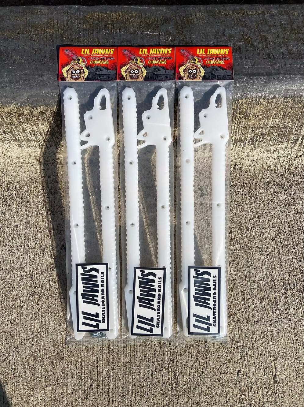 Lil Jawns X Heroin Chainsaw Skateboard Rails White