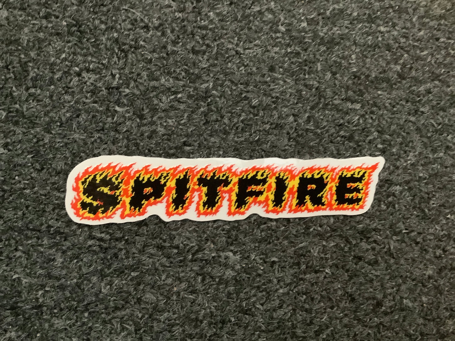 Spitfire sticker 5” Flames Script MD