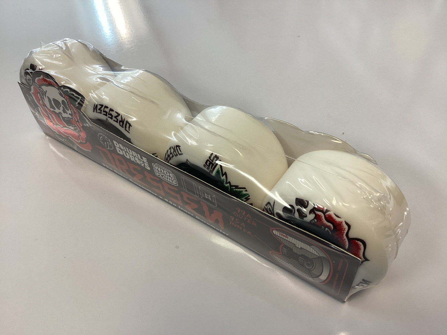 OJ Skateboard Wheels Dressen Rose Skull Double Duro White Black Chubbles 99a/95a