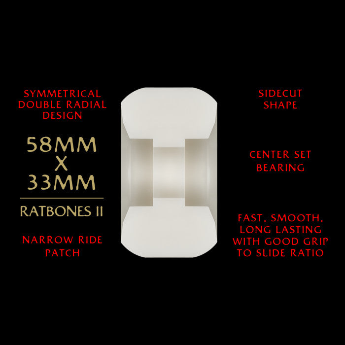 Powell Peralta Dragons 93A - Ratbone II Symmetrical Shape - 16.5mm Narrow Ride Patch - 58mm x 33mm 93A Ratbone II Skateboard Wheels 4pk