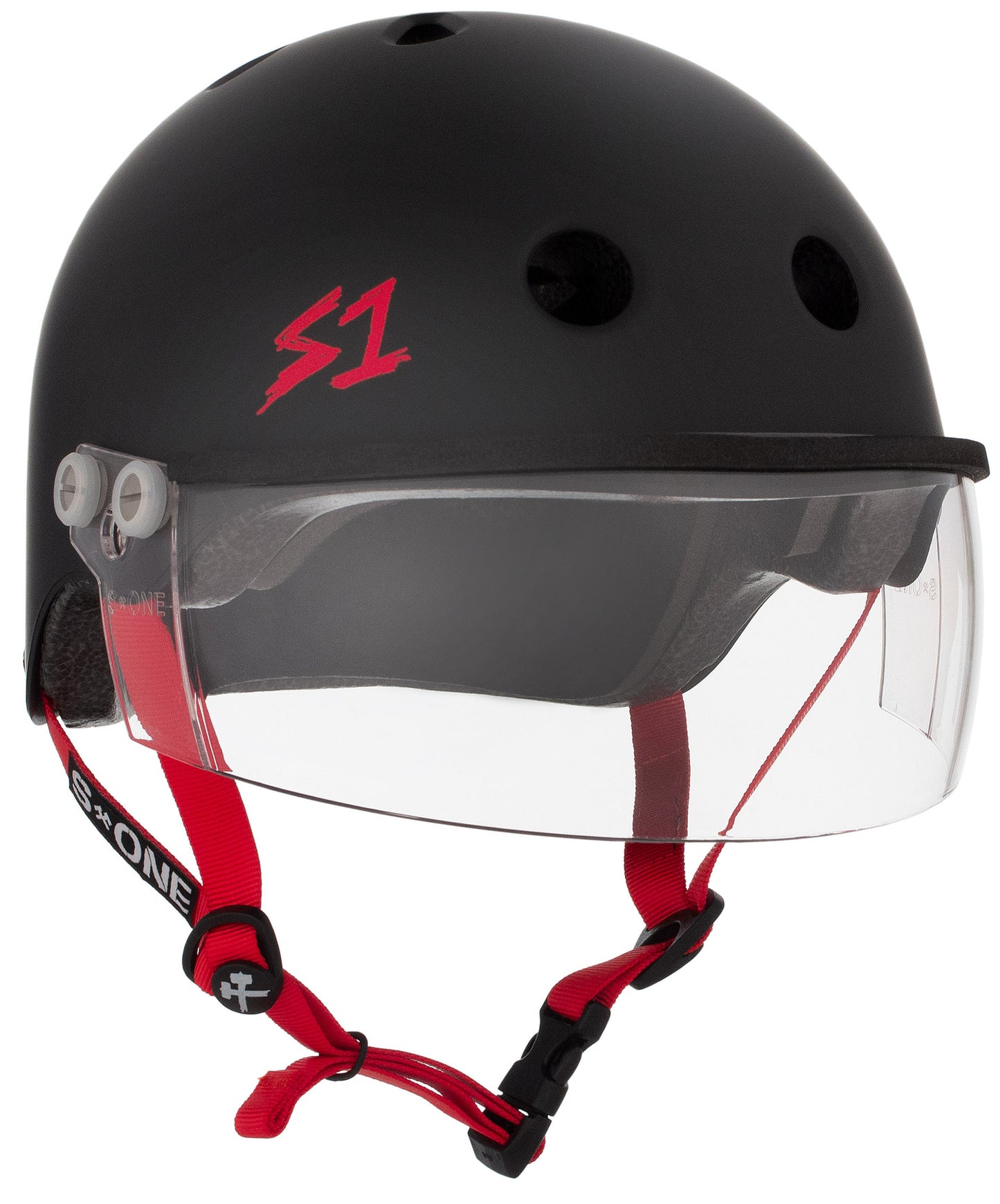 S1 Lifer Helmet w Visor- Black Matte W/ Red Straps (Large)