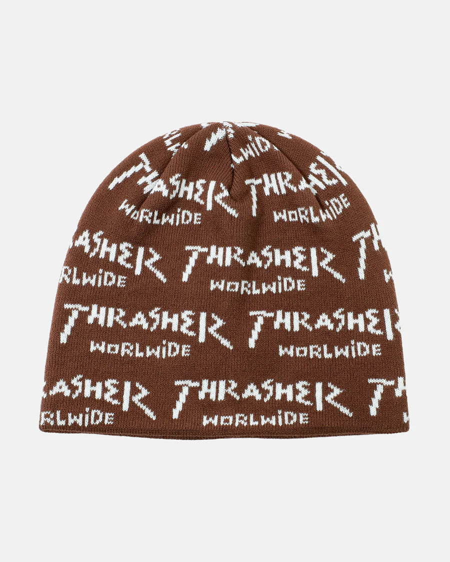 Thrasher Beanie Worldwide Skully Brown
