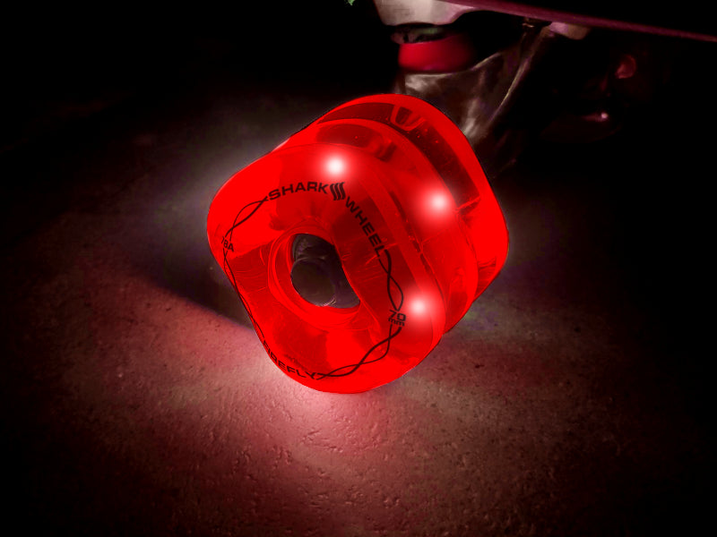 SHARK WHEEL 70MM, 78A FIREFLY - TRANSPARENT RED WITH RED LIGHTS
