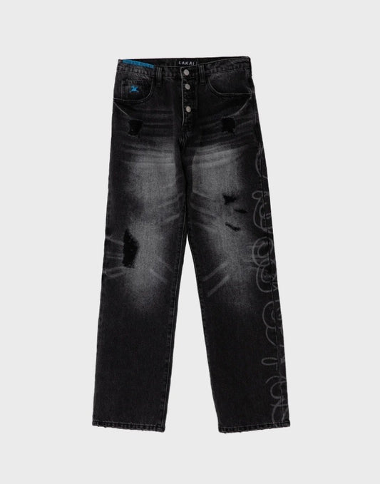 Lakai Jeans Straight Leg Denim - Distressed / Etched Black