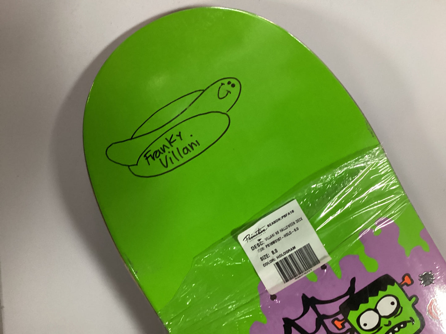 Primitive X NB# Skateboard Deck SIGNED Pro Franky Villani Halloween 8.0