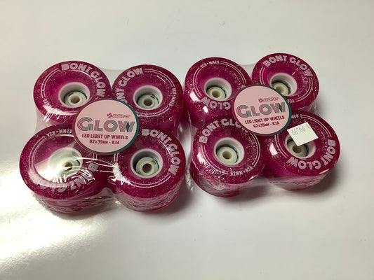 Bont Roller Skate Wheels GLOW OUTDOOR LED LIGHT UP WHEELS 83A - 62mm Love Letter Pink set of 8 for roller skates