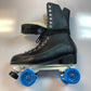 VNLA GODFATHER “SAY IT LOUD” roller skates size 11 BLACK FULL-GRAIN LEATHER with WHITE ROCK PLATES & BLUE ROLLERBONES