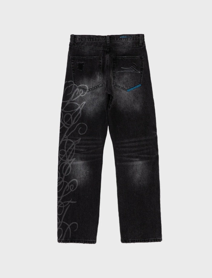 Lakai Jeans Straight Leg Denim - Distressed / Etched Black