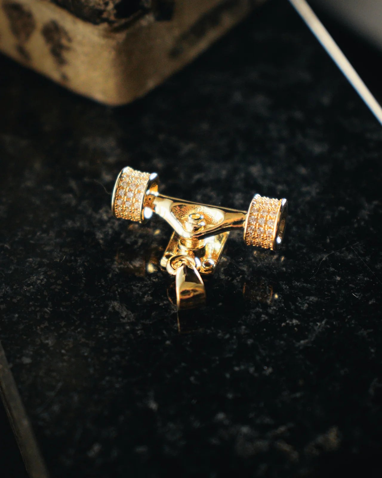 HERMOSA SKATE ICED OUT TRUCK GOLD Pendant 24” chain necklace