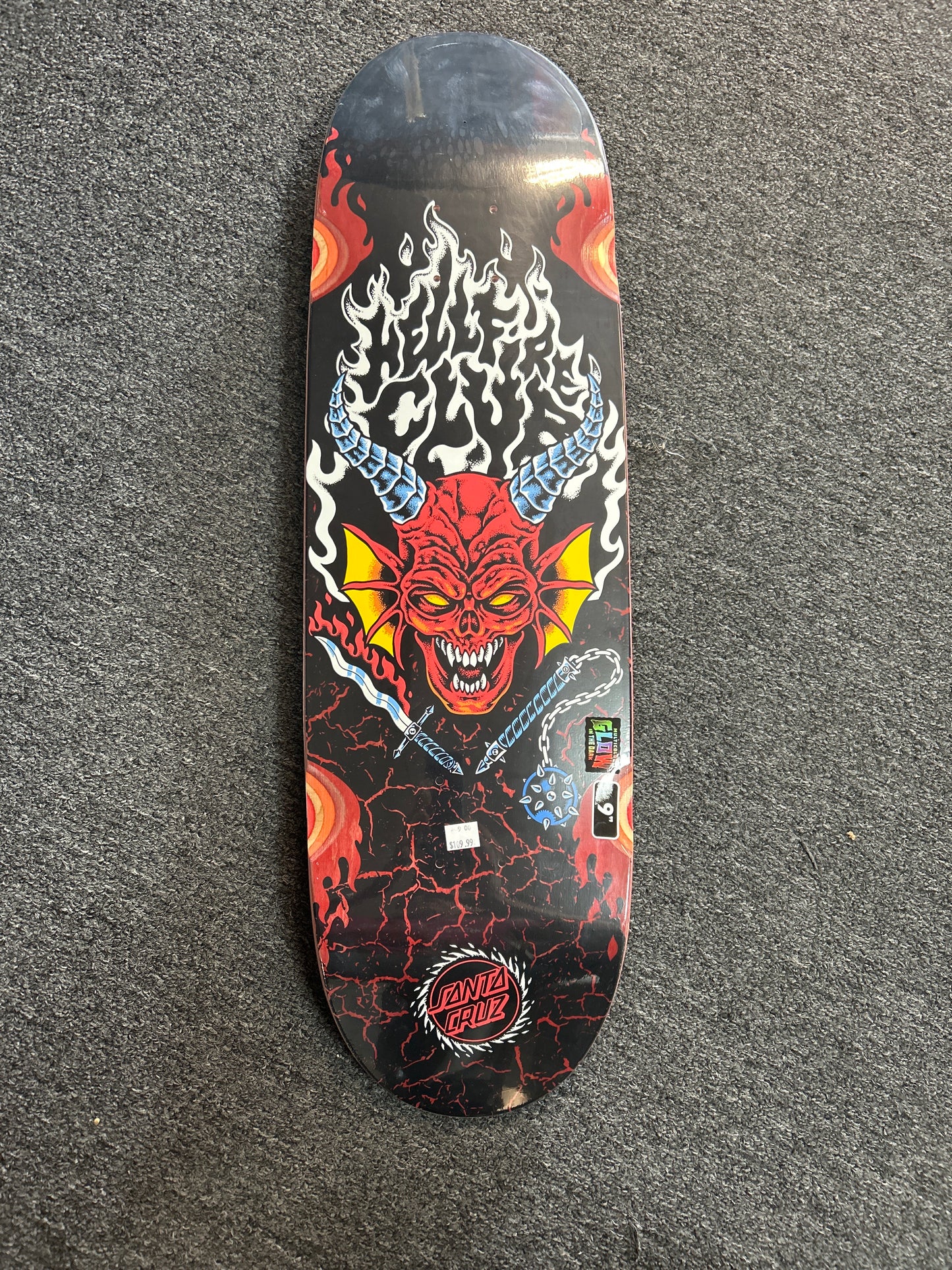 Santa Cruz X Stranger Things 9.0 deck Hellfire Club Flames shaped GLOW IN THE DARK