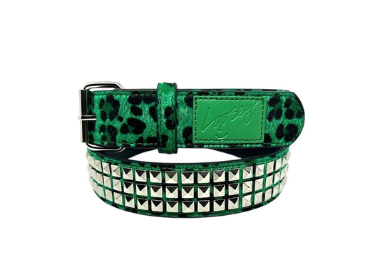 LOOSEY STUDDED GREEN CHEETAH BELT