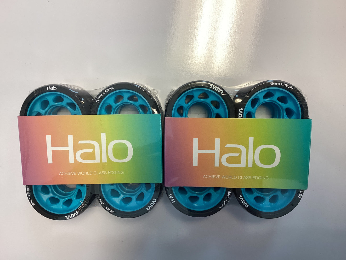 Riedell Radar Halo roller skate wheels set of 8 BLUE 59mm x 38mm 95A
