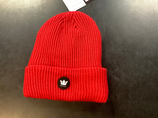 Daville Ribbed and Lined Crown Pin Logo Red Beanie