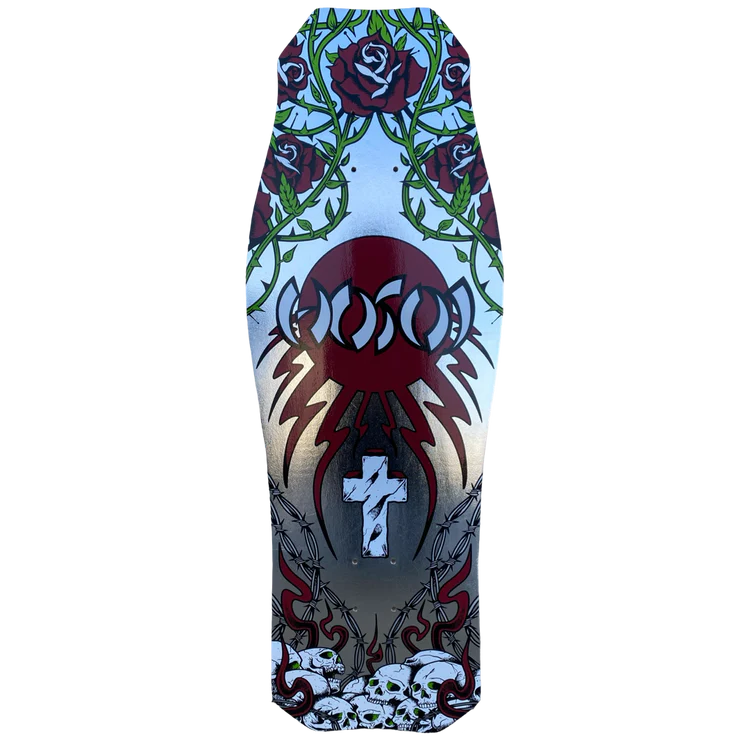 HOSOI SKATEBOARDS SKULL N' ROSES OG HAMMERHEAD LIMITED COLORWAY - SILVER FOIL DECK – 10.5"X31"