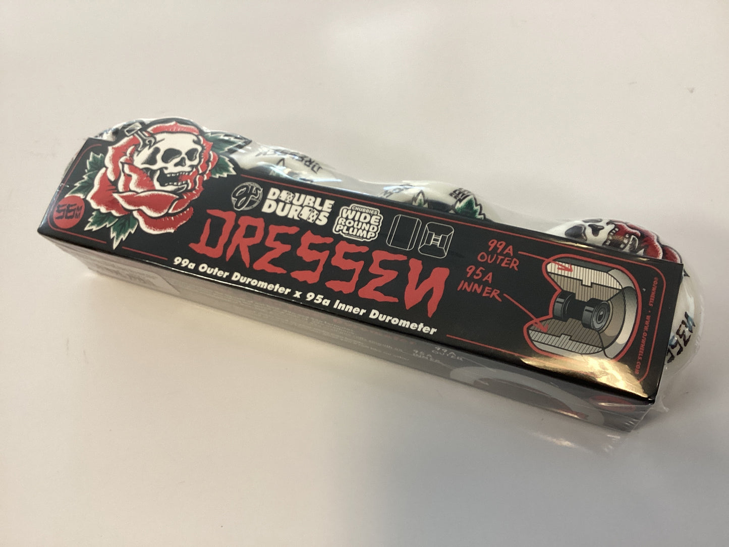 OJ Skateboard Wheels Dressen Rose Skull Double Duro White Black Chubbles 99a/95a