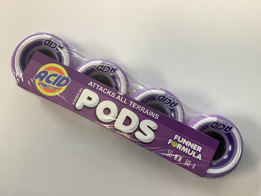 Acid Skateboard Wheels 55mm 86A PODS CONICAL PURPLE Soft Cruiser Filmer Wheels