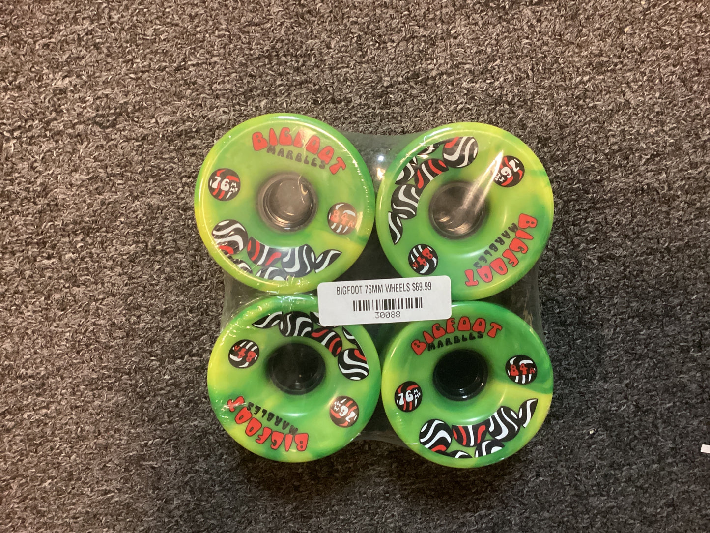 Bigfoot longboard cruiser skateboard wheels Marbles 76mm 84A yellow/green