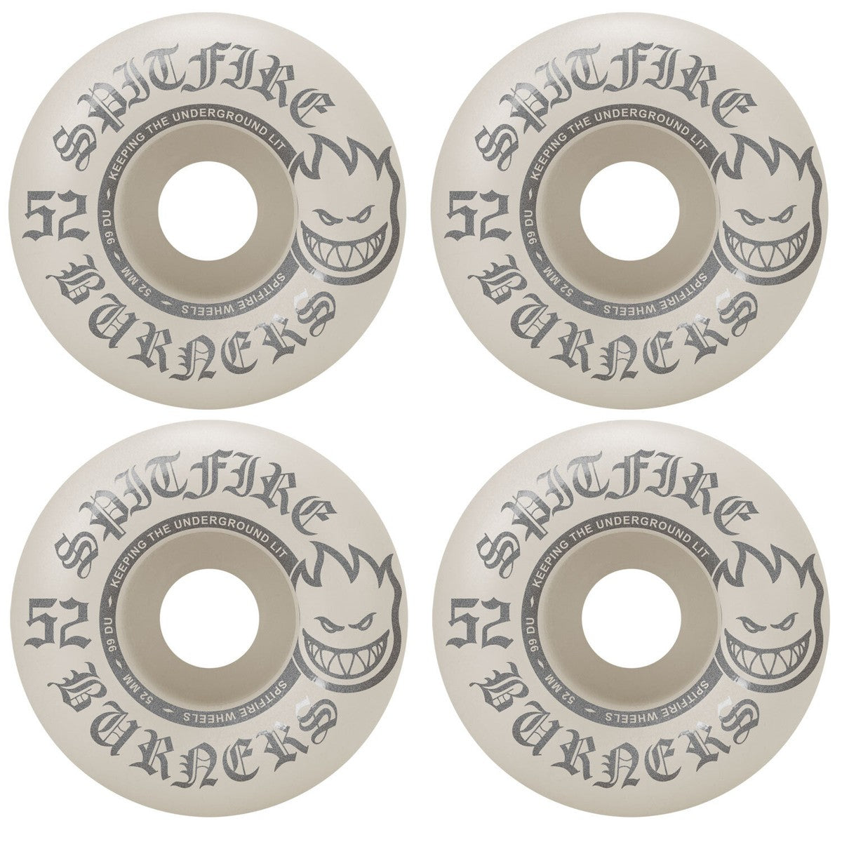 Spitfire Burners 52mm 99a White/Silver Skateboard Wheels