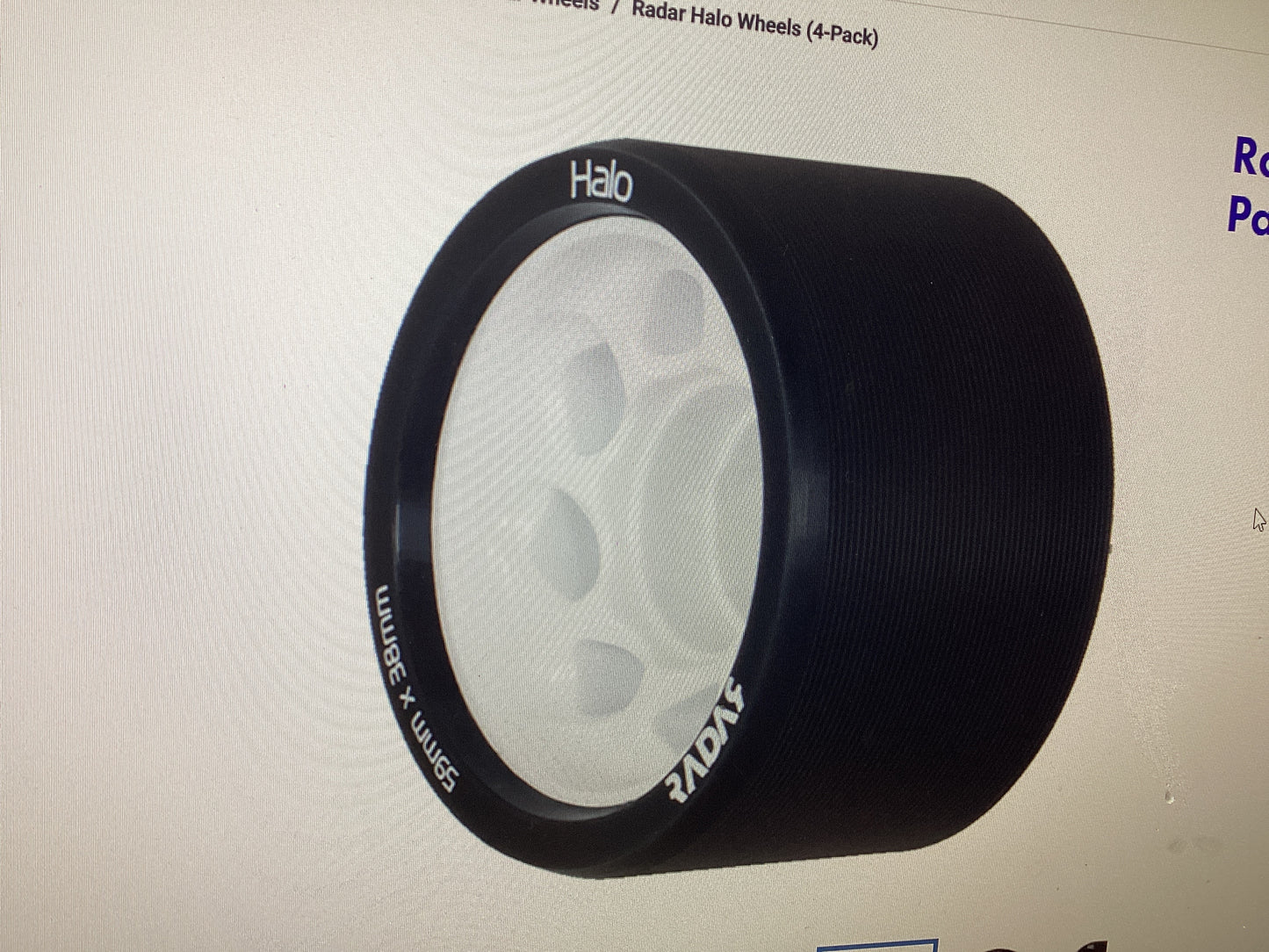 Radar Halo Wheels for roller skates set of 4 WHITE 99A 59/38mm