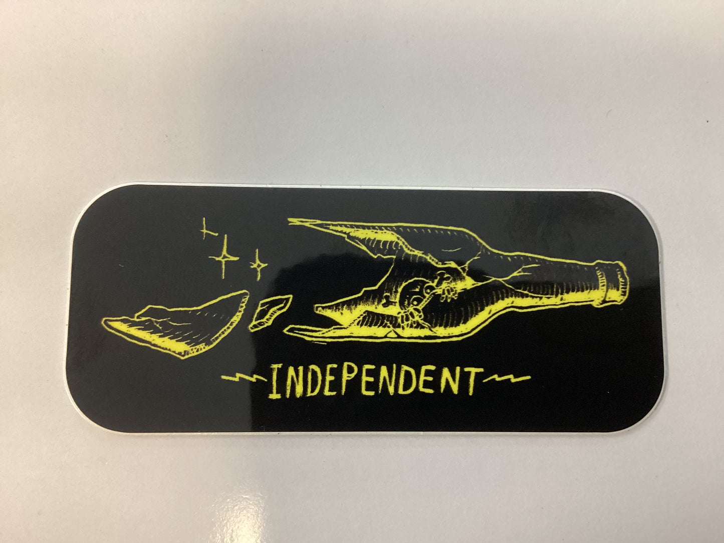 Independent Sticker Broken Bottle black yellow 3”x1.25” Bratrud