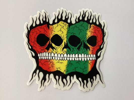Baker Sticker Rasta Skulls 5.5”x5”