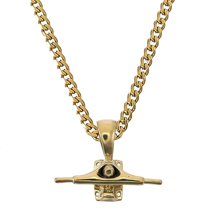 HERMOSA SKATE Skateboard Truck Pendant GOLD 21” chain