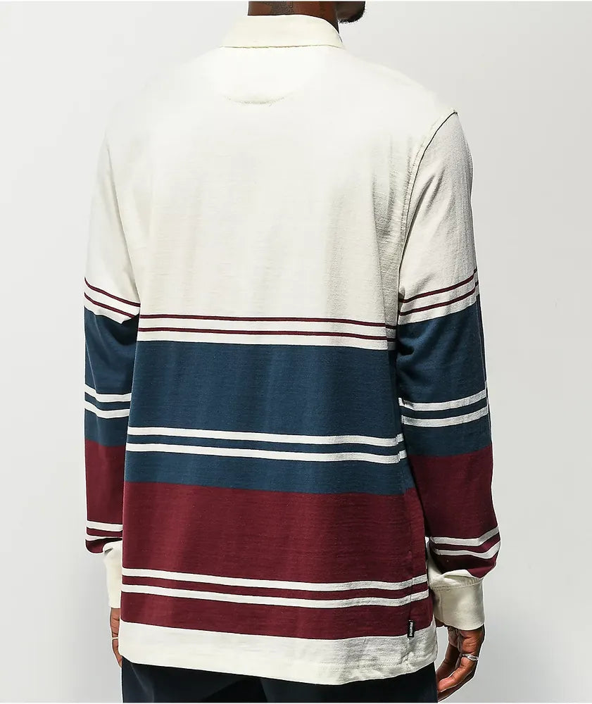 Primitive Paxton White Long-Sleeve Polo Shirt Cream Stripe Size XL
