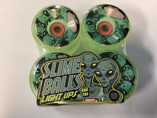 Slime Balls Light Up Skateboard Wheels 66mm 78a Friends of Planet 9 OG SLIME GITD GLOW IN THE DARK includes bearings Soft Cruiser Filmer Wheels Longboard