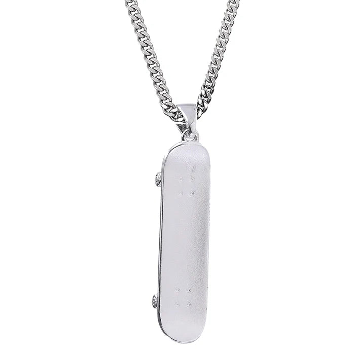 HERMOSA SKATE Skateboard Pendant SILVER 21” chain