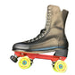 VNLA GODFATHER “SAY IT LOUD” roller skates size 11 BLACK FULL-GRAIN LEATHER with RED ROCK PLATES & YELLOW ROLLERBONES