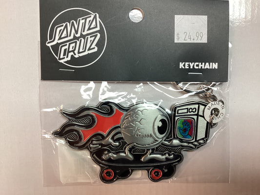 Santa Cruz keychain Metal Silver Eye Ball on Skateboard