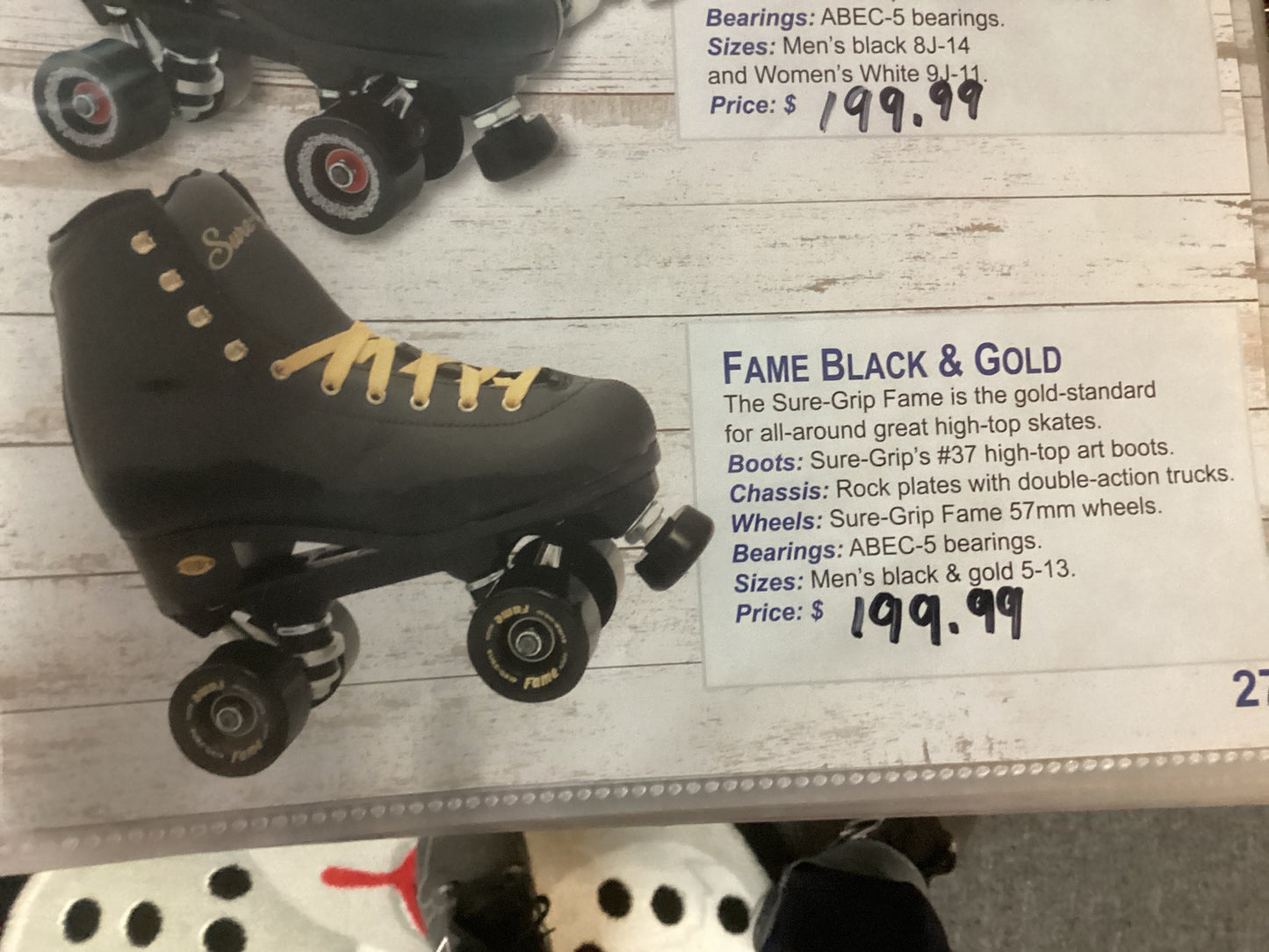 Sure Grip roller skates Fame Black & Gold size 10