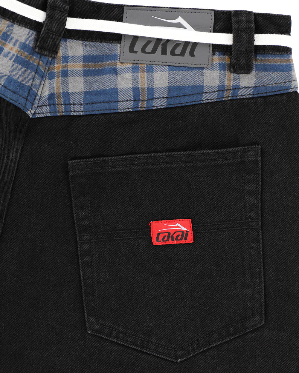 LAKAI PLAID CONTRAST WIDE LEG BLACK DENIMS