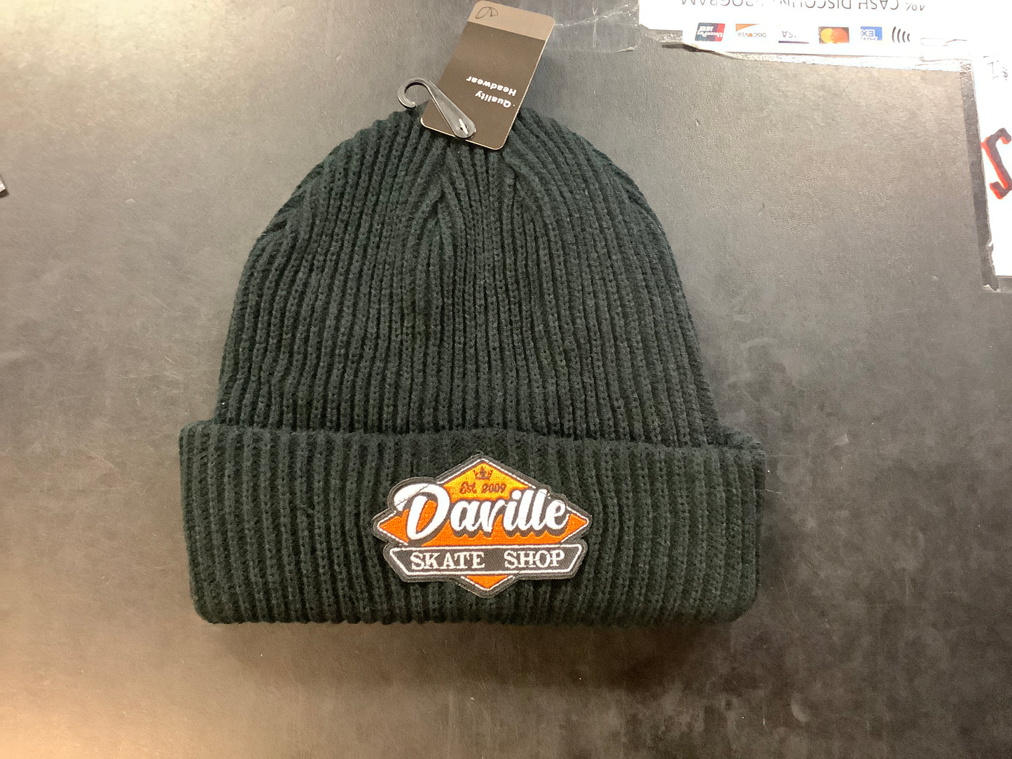 Daville Ribbed and Lined Diner Logo Black Beanie