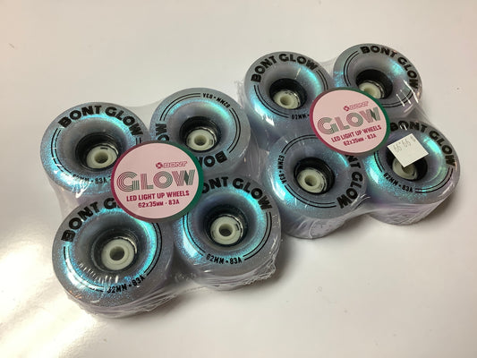 Bont Roller Skate Wheels GLOW OUTDOOR LED LIGHT UP WHEELS 83A - 62mm Angelic Aqua set of 8 for roller skates